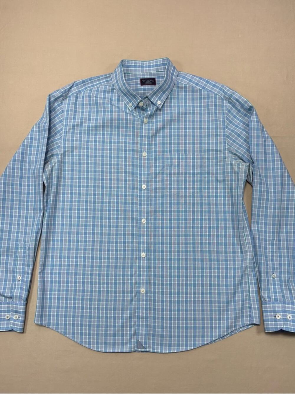 UNTUCKit Light Blue Plaid Wrinkle Free Cotton Button-Down Shirt Men’s Size Large
